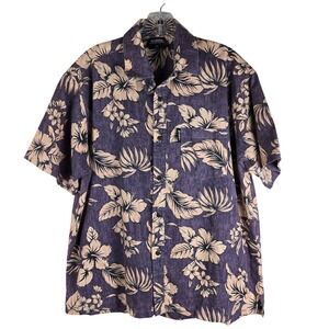Kai-Veikau Fiji Men's Large Aloha Shirt Purple Floral Hibiscus 100% Cotton